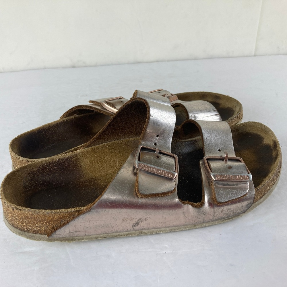 Birkenstock Arizona‎ Sz 8.5 Rose Gold Big Buckle Comfort Sandals Boho Grunge - Picture 5 of 9